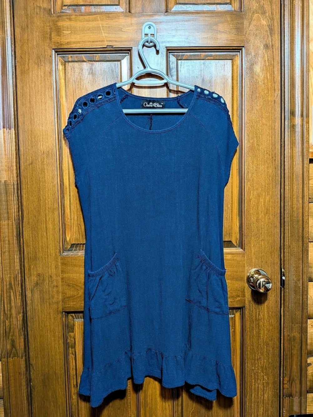 Cheryl & Bliss Mini Dress Blue Ruffle Hem